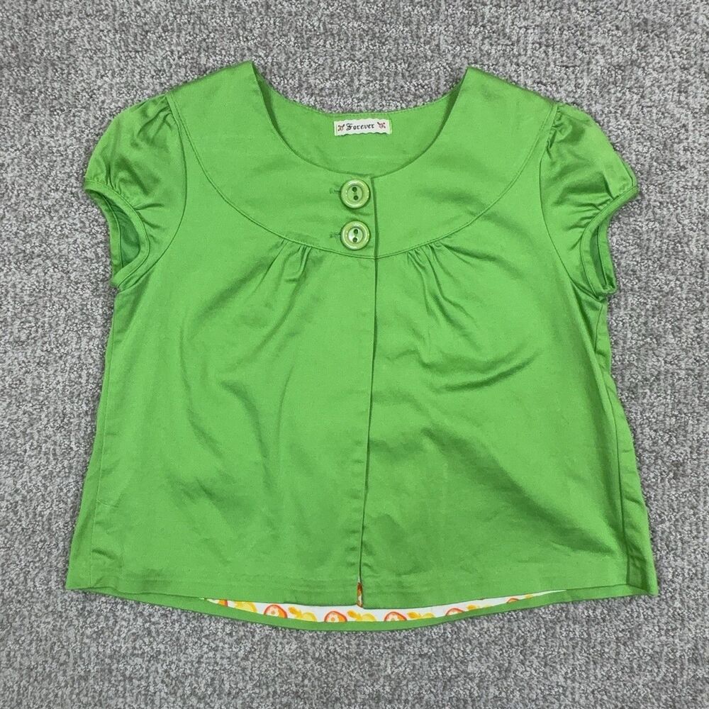 Y2K Forever 21 Jacket Womens Small Green Short Sleeve Cropped 00s Retro USA Made